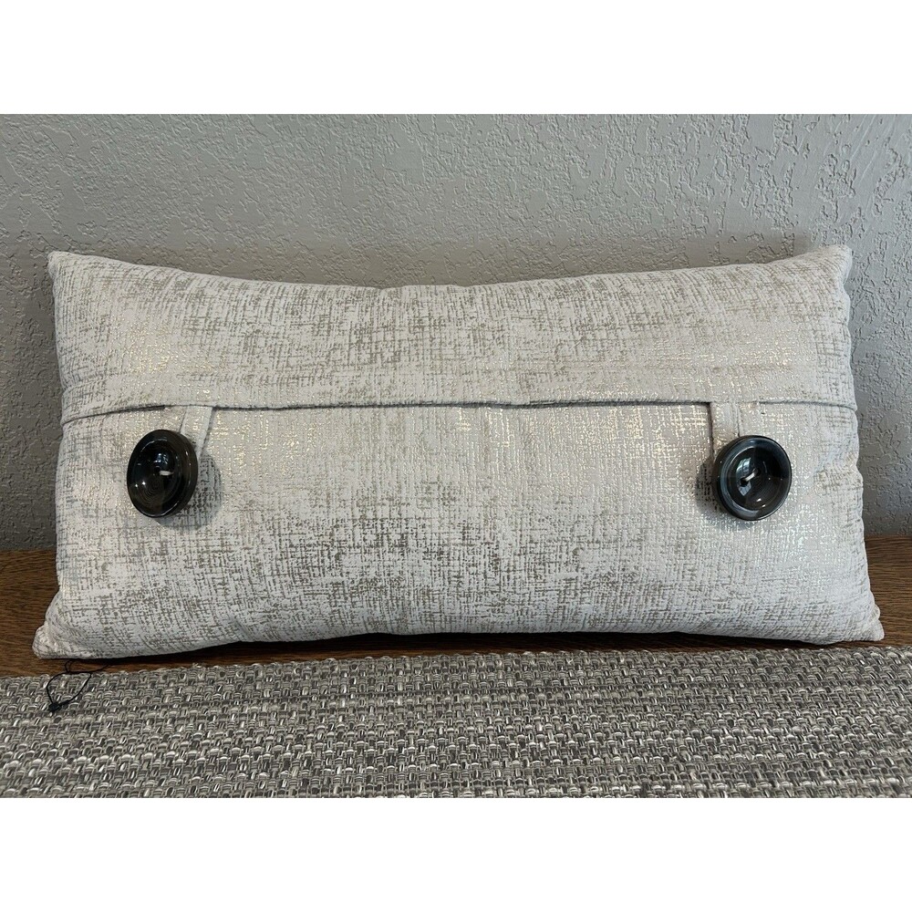 Decorative Throw Pillow Gold Cream Textured NWOT 24” X 14” Large Brown Buttons